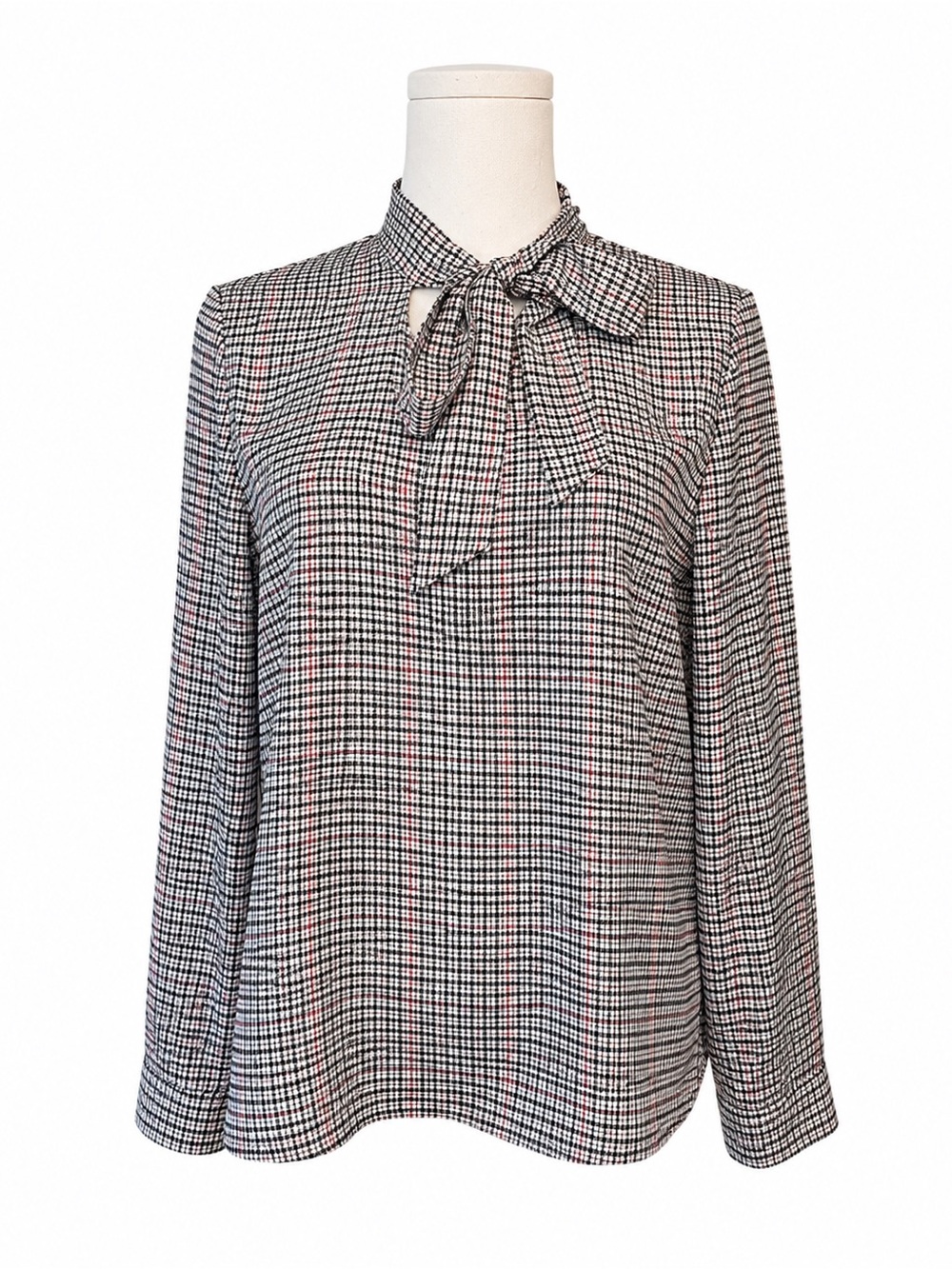 MIXXO Checkered Tie Neck Blouse Chic Office Career Academia Top Small